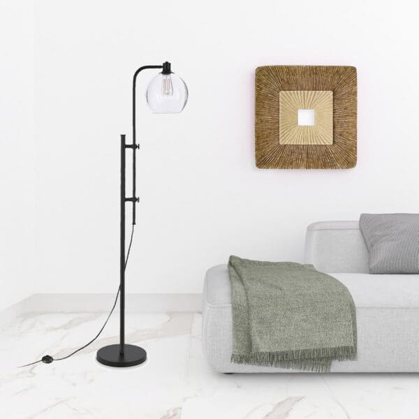 68" Black Adjustable Reading Floor Lamp With Clear Seeded Glass Globe Shade - Image 4