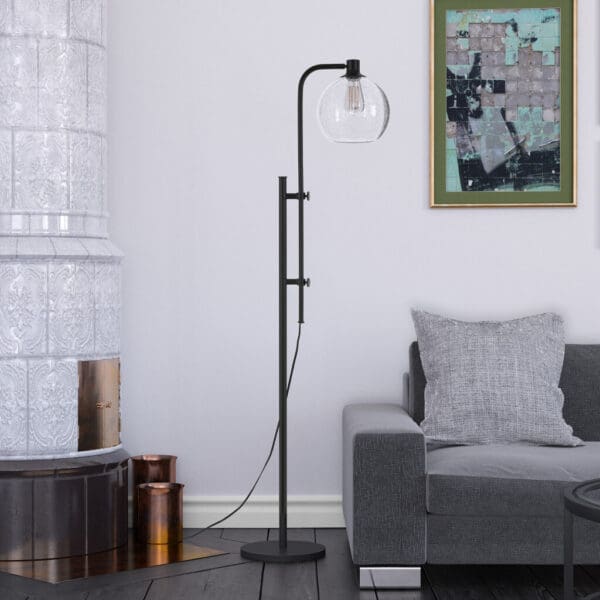 68" Black Adjustable Reading Floor Lamp With Clear Seeded Glass Globe Shade - Image 6