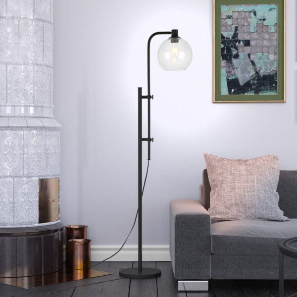 68" Black Adjustable Reading Floor Lamp With Clear Seeded Glass Globe Shade - Image 7