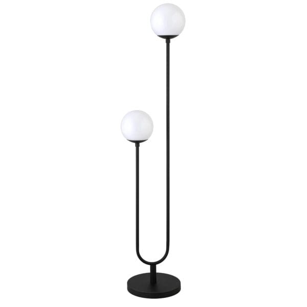 69" Black Two Light Novelty Floor Lamp With White Frosted Glass Globe Shade - Image 2