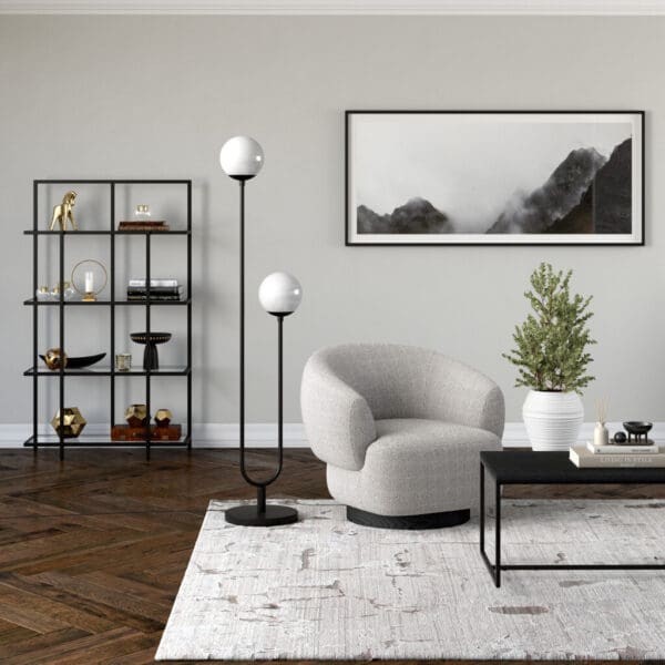 69" Black Two Light Novelty Floor Lamp With White Frosted Glass Globe Shade - Image 7