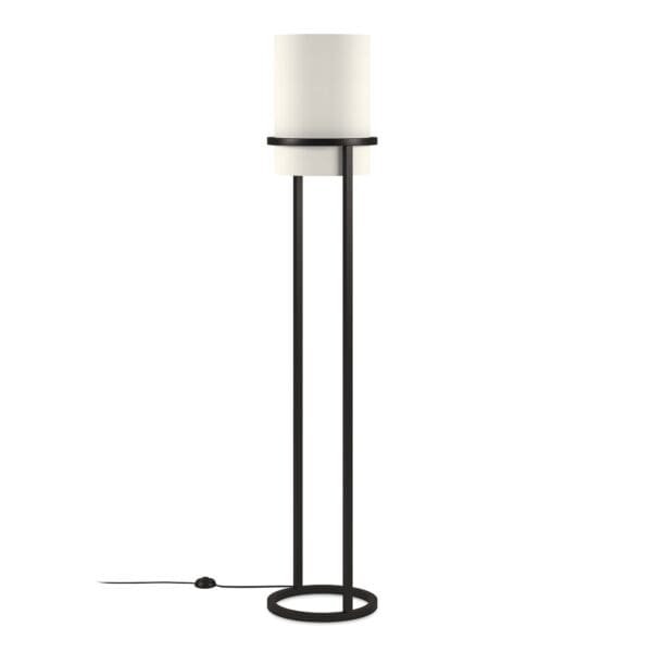 62" Black Column Floor Lamp With White Frosted Glass Drum Shade - Image 2