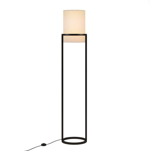 62" Black Column Floor Lamp With White Frosted Glass Drum Shade - Image 3