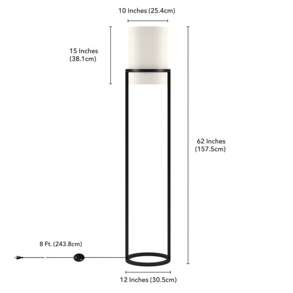 62" Black Column Floor Lamp With White Frosted Glass Drum Shade - Image 7