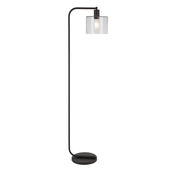 57" Black Arched Floor Lamp With Clear Seeded Glass Drum Shade - Image 3