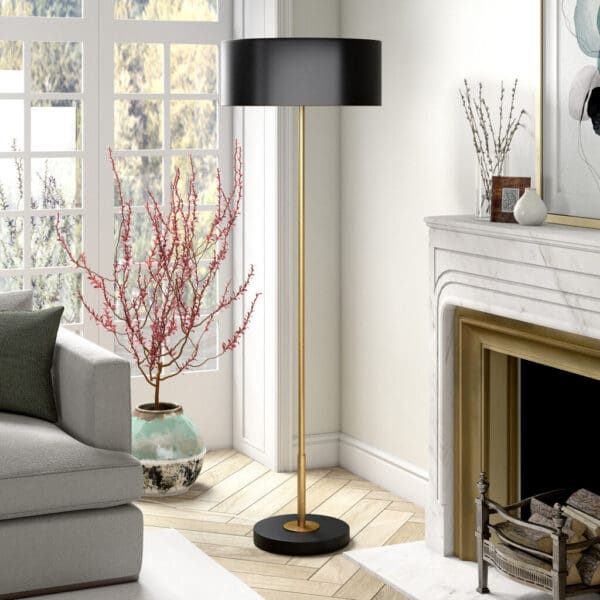 62" Black Two Light Traditional Shaped Floor Lamp With Black Drum Shade - Image 6