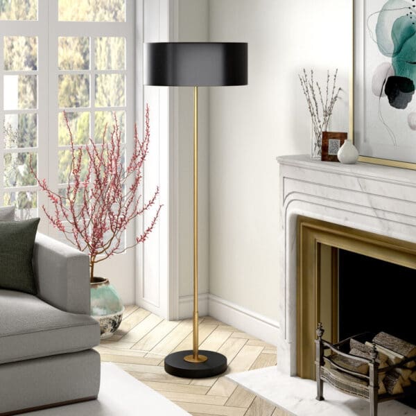 62" Black Two Light Traditional Shaped Floor Lamp With Black Drum Shade - Image 7