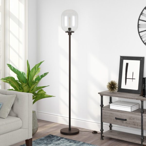 69" Black Novelty Floor Lamp With Clear Seeded Glass Globe Shade - Image 6