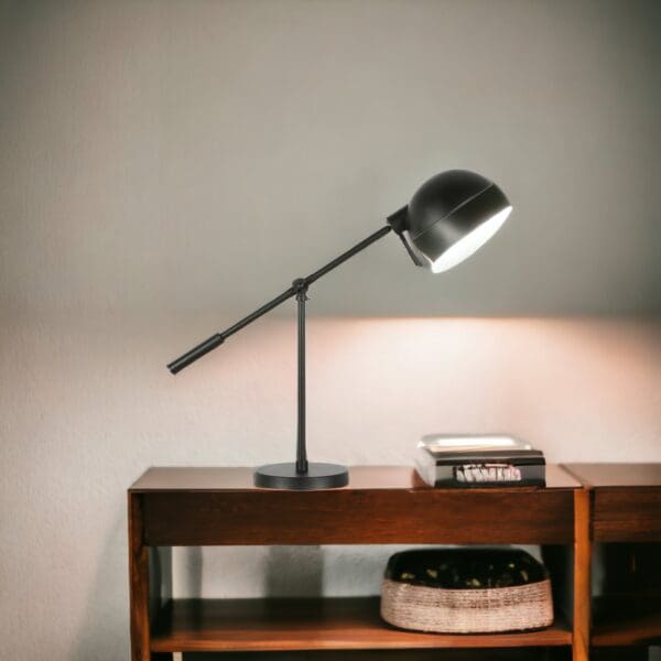 23" Black Metal Desk Table Lamp With Black Dome Shade - Image 4