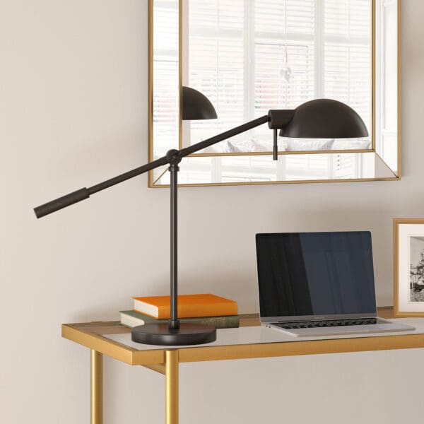 23" Black Metal Desk Table Lamp With Black Dome Shade - Image 5