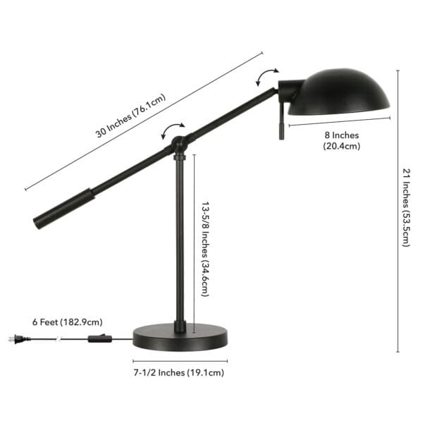 23" Black Metal Desk Table Lamp With Black Dome Shade - Image 7