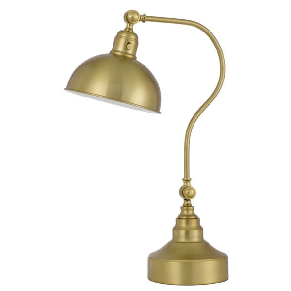 25" Antiqued Brass Metal Desk Table Lamp With Antiqued Brass Dome Shade - Image 2