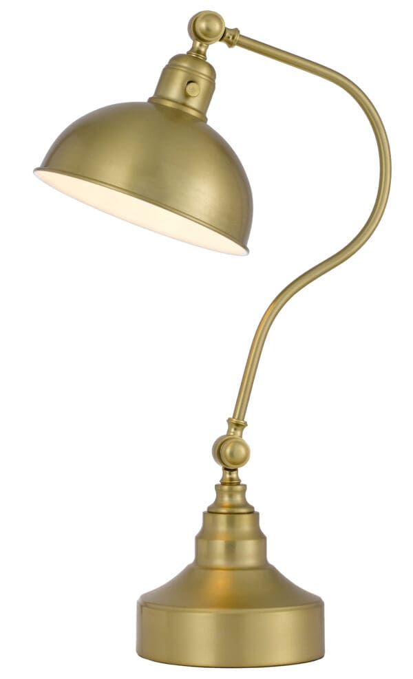 25" Antiqued Brass Metal Desk Table Lamp With Antiqued Brass Dome Shade - Image 4