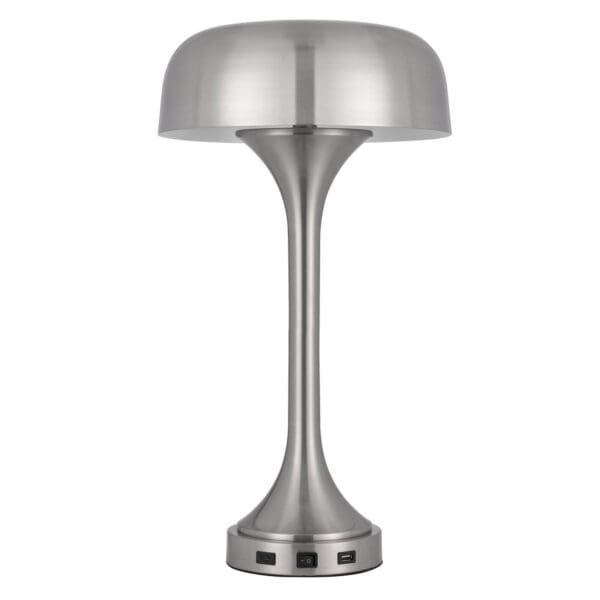 22" Nickel Metal Two Light Usb Table Lamp With Nickel Dome Shade - Image 3