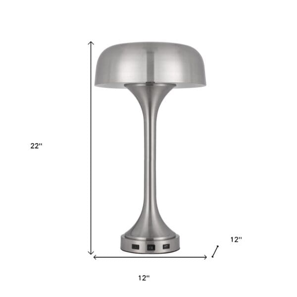 22" Nickel Metal Two Light Usb Table Lamp With Nickel Dome Shade - Image 7