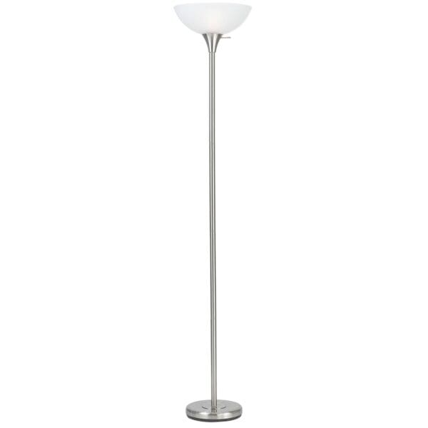 70" Nickel Torchiere Floor Lamp With White Frosted Glass Dome Shade - Image 3