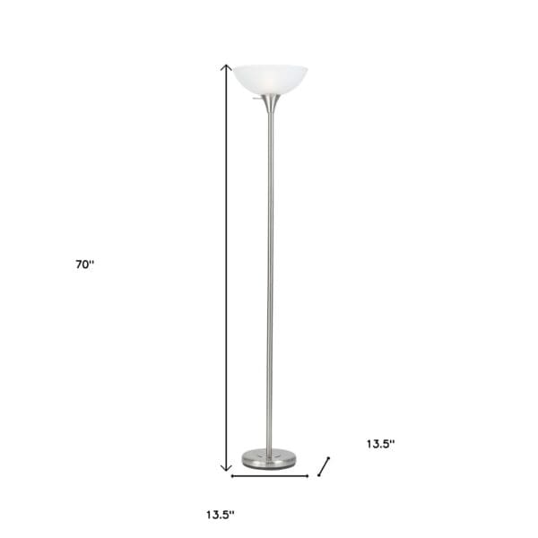 70" Nickel Torchiere Floor Lamp With White Frosted Glass Dome Shade - Image 7