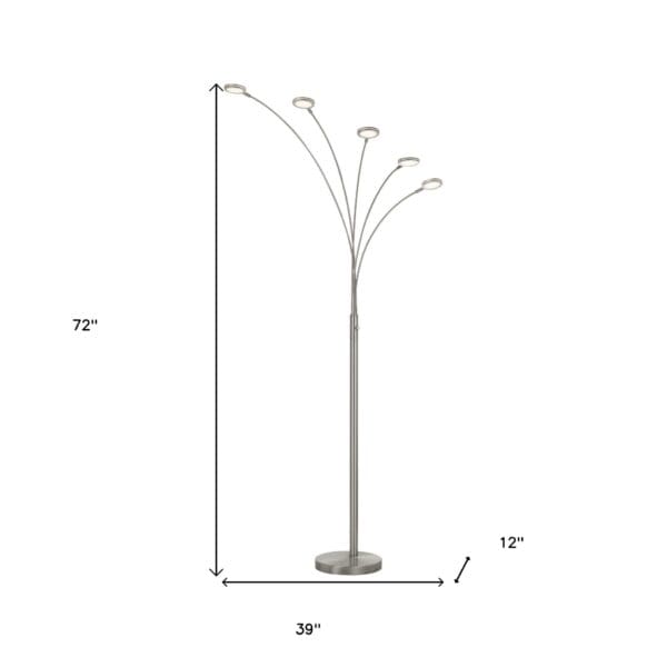 72" Nickel Five Light Led Arc Floor Lamp - Image 7