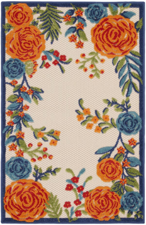 3' X 4' Blue and Orange Floral Power Loom Area Rug - Image 2