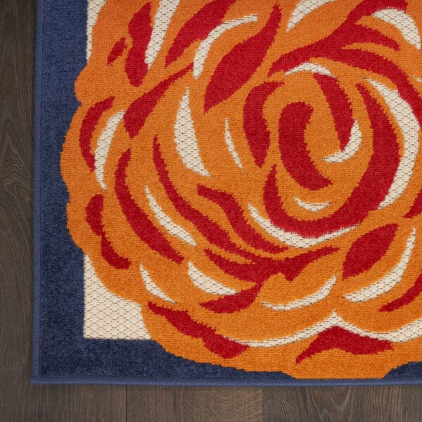 3' X 4' Blue and Orange Floral Power Loom Area Rug - Image 4