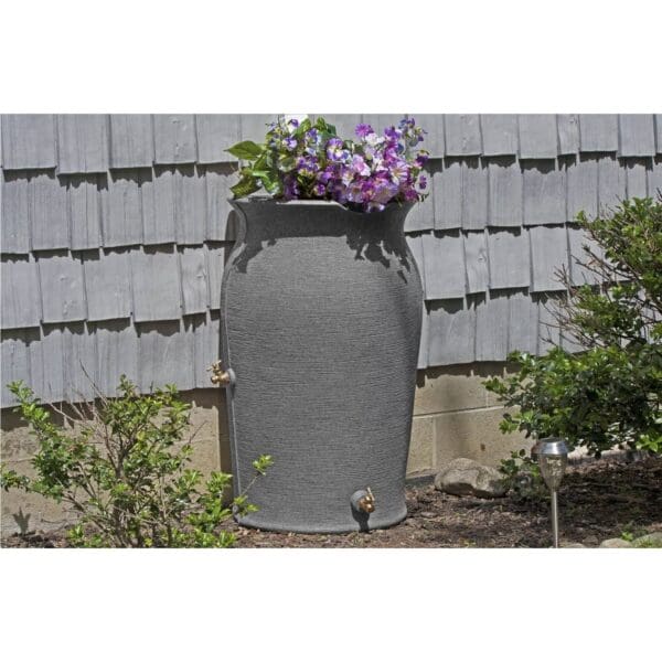 Dark Grey Granite 50-Gallon Plastic Urn Rain Barrel with Planter Top - Image 2