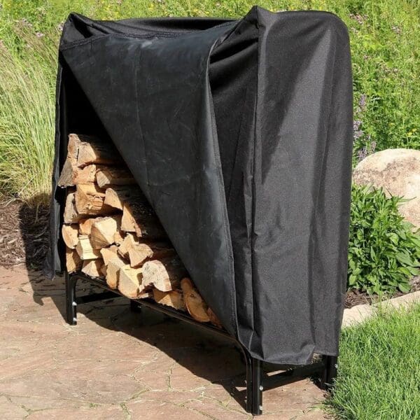 4-Ft Indoor Outdoor Black Metal Firewood Holder Log Rack with Cover - Image 3