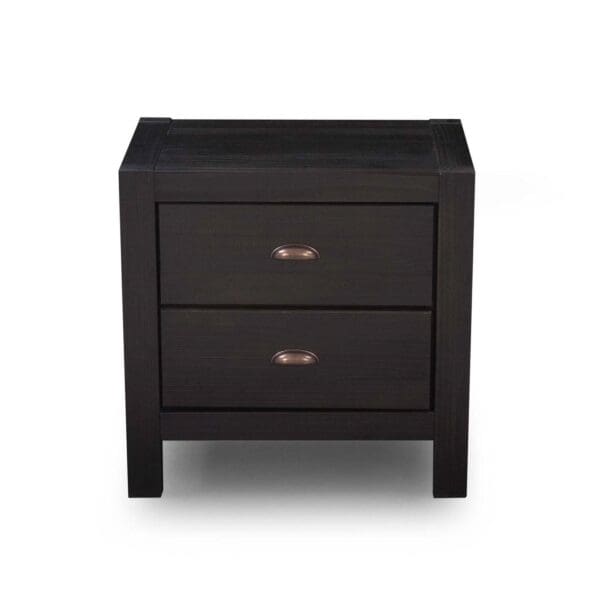 Farmhouse Style Solid Pine Wood 2-Drawer Nightstand Bedside Table in Black - Image 3