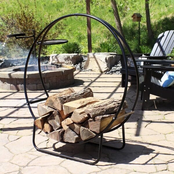 Modern Black Metal Indoor Outdoor Firewood Holder Log Rack - Image 2