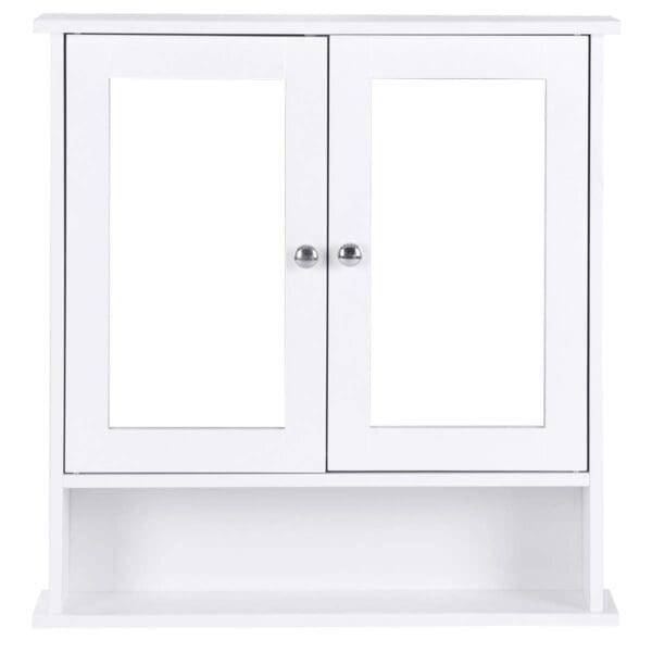 White Bathroom Wall Medicine Cabinet with Mirror and Open Shelf - Image 3