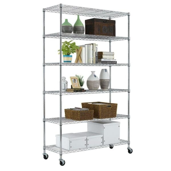 Heavy Duty 6-Shelf Metal Storage Rack Shelving Unit with Casters - Image 2