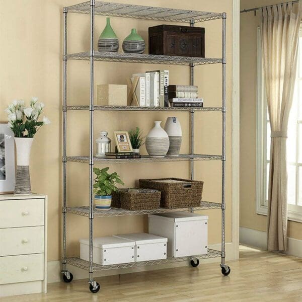 Heavy Duty 6-Shelf Metal Storage Rack Shelving Unit with Casters - Image 3