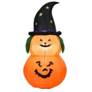 Halloween Inflatable LED Pumpkin with Witch Hat - 5 ft tall