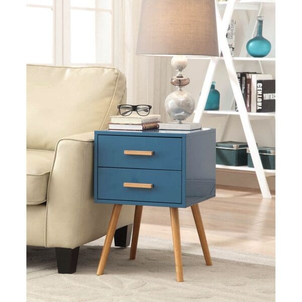 Modern Classic Mid-Century Style End Table Nightstand in Blue Finish - Image 2