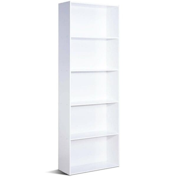 Modern 5-Tier Bookcase Storage Shelf in White Wood Finish - Image 2