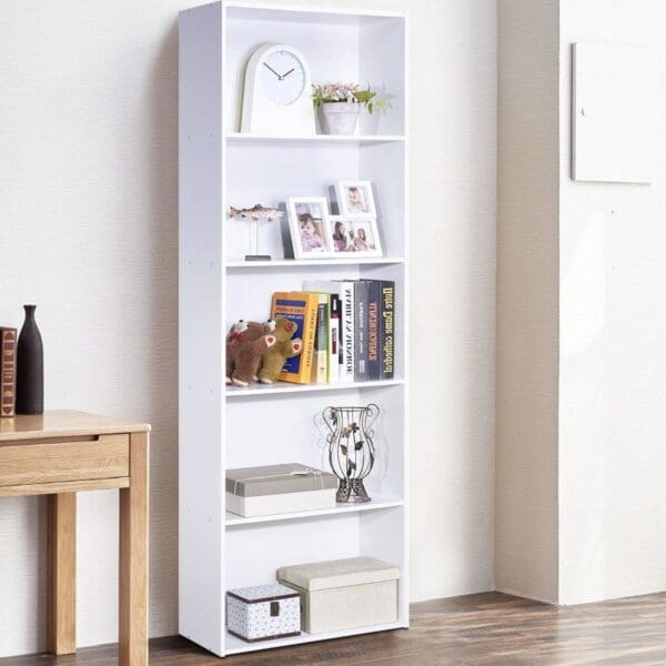 Modern 5-Tier Bookcase Storage Shelf in White Wood Finish - Image 3