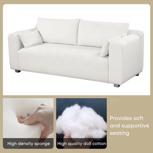 Modern Loop Yarn Fabric Sofa with Extra Wide Domed Arms & 2 Pillows - Image 3