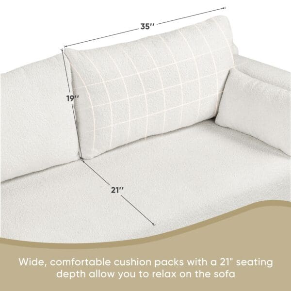 Modern Loop Yarn Fabric Sofa with Extra Wide Domed Arms & 2 Pillows - Image 4