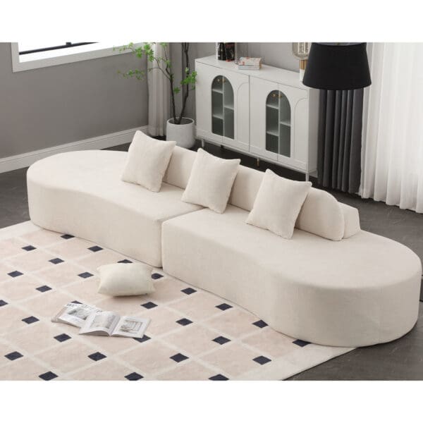 Modern Curved Combination Sofa - Beige Terrycloth - Image 2