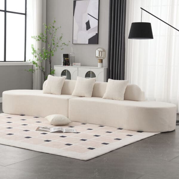 Modern Curved Combination Sofa - Beige Terrycloth - Image 3