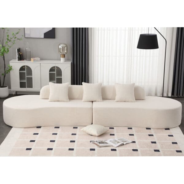 Modern Curved Combination Sofa - Beige Terrycloth - Image 4