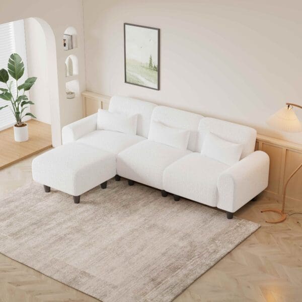 3-pc Modular Sofa - Beige Teddy Fleece