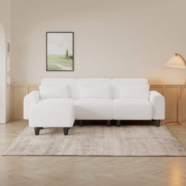 3-pc Modular Sofa - Beige Teddy Fleece - Image 2