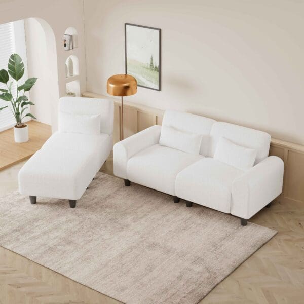 3-pc Modular Sofa - Beige Teddy Fleece - Image 3