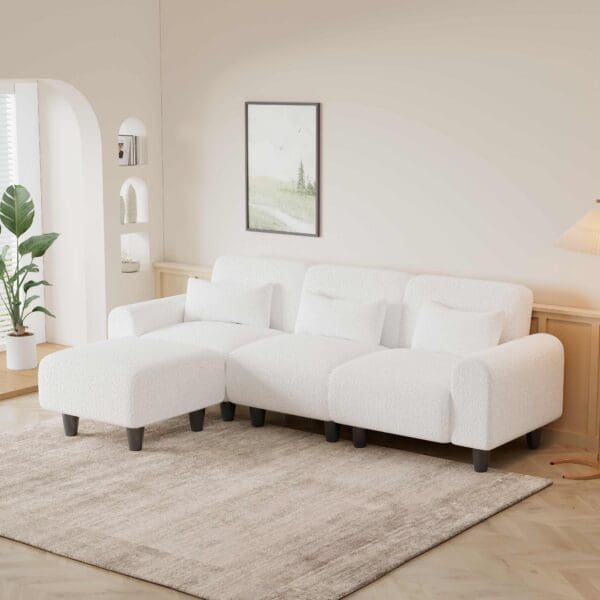 3-pc Modular Sofa - Beige Teddy Fleece - Image 4