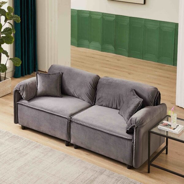 MH 79" Velvet Upholstered Recliner Sofa - Gray