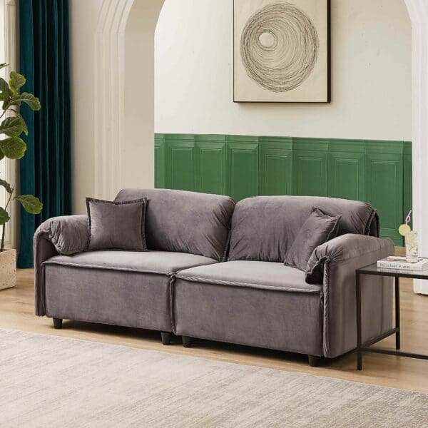 MH 79" Velvet Upholstered Recliner Sofa - Gray - Image 2