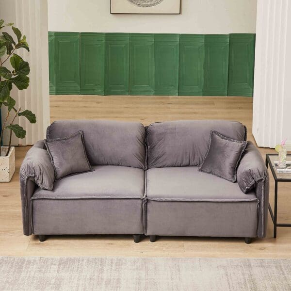 MH 79" Velvet Upholstered Recliner Sofa - Gray - Image 4