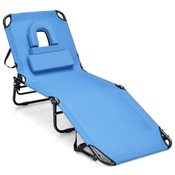 Folding Beach Lounge Chair with Removable Pillow - Blue & Green, or Blue - Image 5