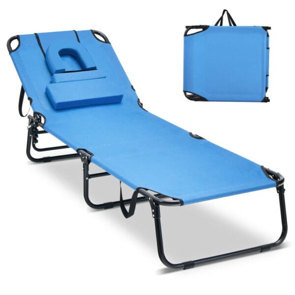 Folding Beach Lounge Chair with Removable Pillow - Blue & Green, or Blue - Image 6