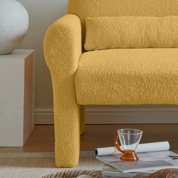 Modern Boucle Accent Chair with Lumbar Pillow - Gold